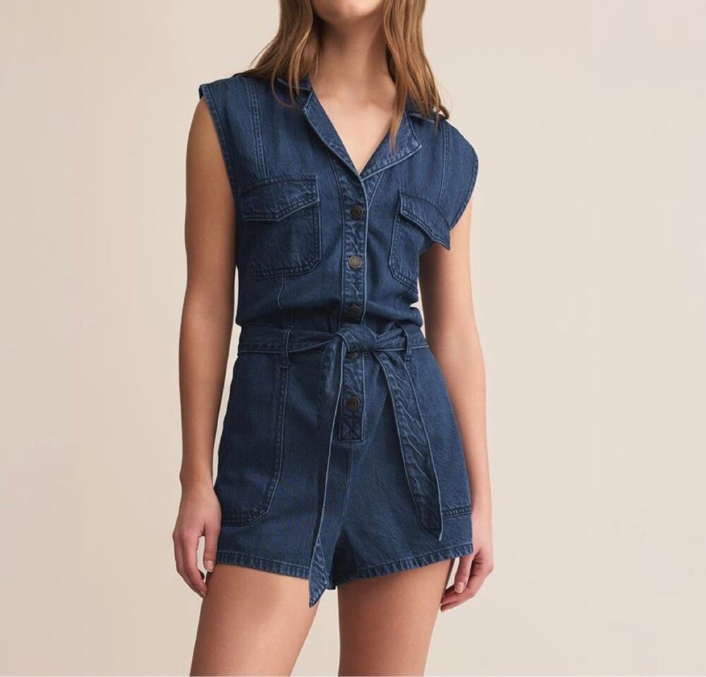 Z Supply NWT Dash Twill Soft Denim Romper Medium Indigo